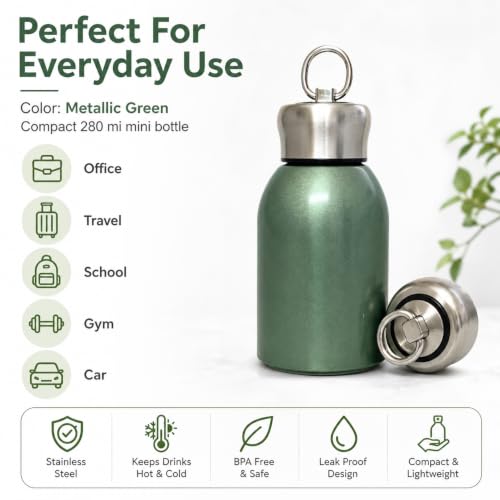 Image of Mini Insulated Stainless Steel Water Bottle 280 ml,Matte Green