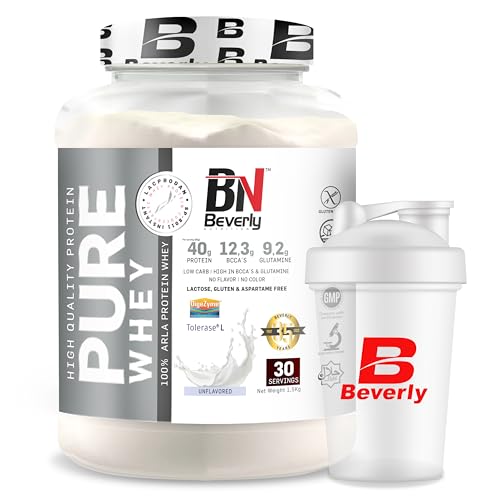 Beverly PURE WHEY 80% Protein | 1,5 kg | Proteina Whey Lacprodan | Pura sin sabor | Con Digezyme y Tolerase | 30 Servicios | Mezclador gratis