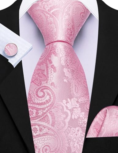 Image of Barry.Wang 6 PCS Men Ties Set Silk Business Fashion Woven Necktie Handkerchief Cufflinks Paisley Stripe Wedding Party