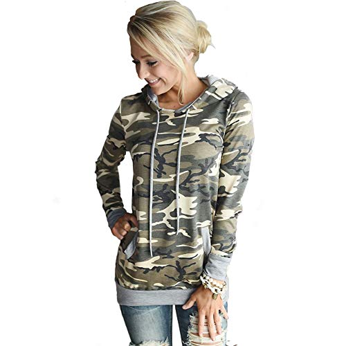 Blostirno Women Camo Hooded Sweatshirt Casual Long Sleeve Pockets Hoodies with Drawstring(Camouflage-L)