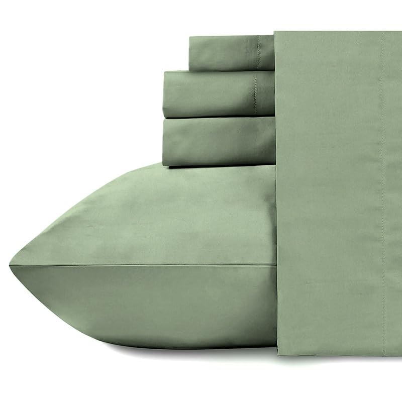 Image of NAKSH Elastic Fitted Bedsheets King Size 78 x 72 Inch, 210 TC Plain Pure Cotton, Moss Green | 1 King Size Bedsheet with Elastic Fitted and 2 Pillow Covers