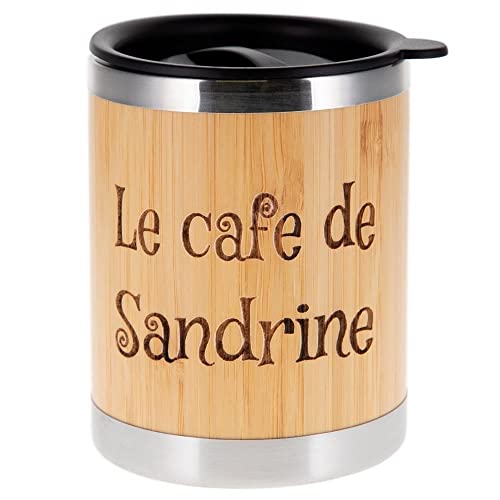 Mug thermos en bois avec personnalisation texte - Tasse sans anse isotherme en bambou avec texte à graver dessus - Tasse thermos bois personnalisable Cover