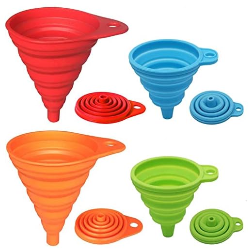 KongNai Kitchen Funnel Set 4 Pack, Small and Large, Kitchen Gadgets Accessories Foldable Silicone Collapsible Funnels for Filling Water Bottle Liquid Transfer Food Grade