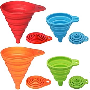 KongNai Kitchen Funnel Set 4 Pack, Silicone Collapsible Funnels for Water Bottles and Liquids