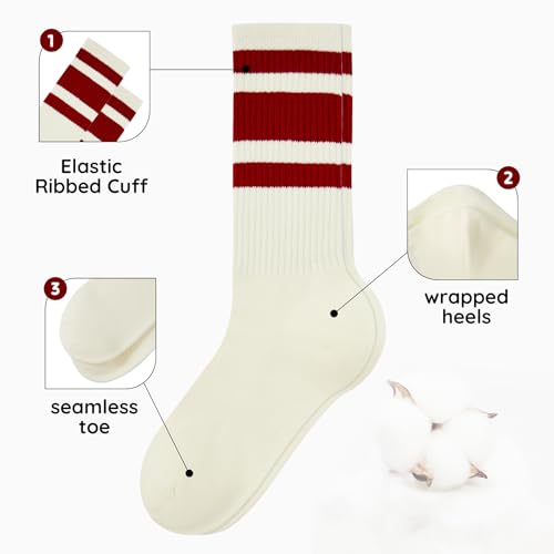 Image of Zando Novelty Striped Retro Vintage Casual Crew Socks for Women - Cotton Sporty Calf Socks