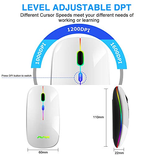 Wireless Bluetooth Mouse, Rechargeable USB Optical Mouse, LED Slim Dual Mode(Bluetooth 5.0 and 2.4G) Wireless Mouse for Laptop, PC, Mac OS, Android, Windows(Silver) - Image 6