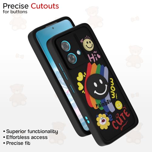 Image of Pikkme Back Cover for Motorola Moto Edge 40 Neo 5G | Soft Silicone| Cute Rainbow Smile & 3D Cartoon Flower Design | Shockproof Raised Camera Protection Bumper Case (Black)
