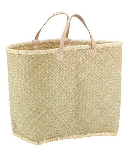 Cabas en palmier naturel tressé avec poignées cuir