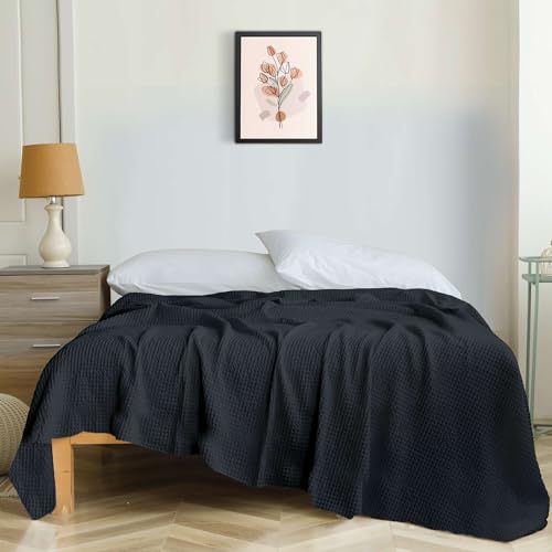 Image of Super Soft & Breathable 100% Microfiber Waffle Blanket - Throw Blanket and Quilt for Bed & Sofa King(102x108) Size - Smoky Black