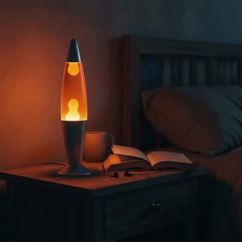 Image of KARP 16 Inch (Rocket Shap) Lava Lamp | Metal Base & Glass Body | Orange Water with Yellow Lava | SES R39 E14 25W Bulb Included | 220-240V 50Hz | Mains Plug with Inline ON /Off | Stylish Decor & Gift