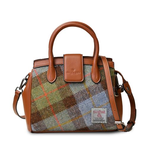 Islander Harris Tweed Mini Tiree Tote, Kastanienblaues Schottenkaro, Medium