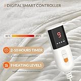 HOMLYNS Electric Heated Blanket Throw, 160 x 130cm Cozy Soft Flannel & Sherpa Heating Blankets with 9 Fast Heat Levels & 2-10 Hours Timer, Warm Gifts for Women Mom Grandma, UKCA Certified, White - Image 4