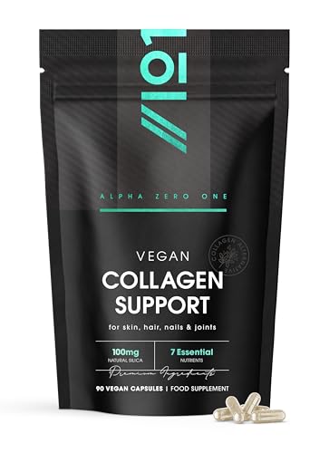 Vegan Collagen Supplements for Women & Men - High Strength 90 Capsules (3 Months Supply) - with Biotin Lysine Bamboo Silica Zinc Vitamin C E & A - By Alpha01