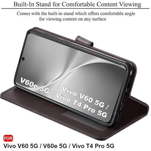 Image of TheGiftKart Flip Back Cover Case for Vivo V60 5G / V60e 5G / Vivo T4 Pro 5G | Dual-Color Leather Finish | Inbuilt Stand & Pockets | Wallet Style Flip Back Case Cover (Faux Leather, Coffee & Brown)