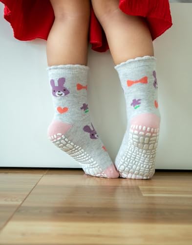 Rative 43305-11810 Non Skid Anti Slip Cotton Dress Crew Socks With Grips For Baby Infant Toddler Kids Girls  thumb #5
