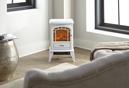 e-Flame USA Aspen Freestanding Electric Fireplace Stove - 3-D Log and Fire Effect (White)