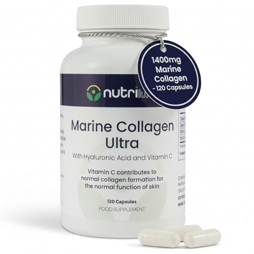 Marine Collagen Ultra – Pure Type I Hydrolysed Collagen 900mg with Hyaluronic Acid & Vitamin C – Skin Elasticity, Hair, Nails & Joint Support – 120 Capsules – UK Made – GMP Certified