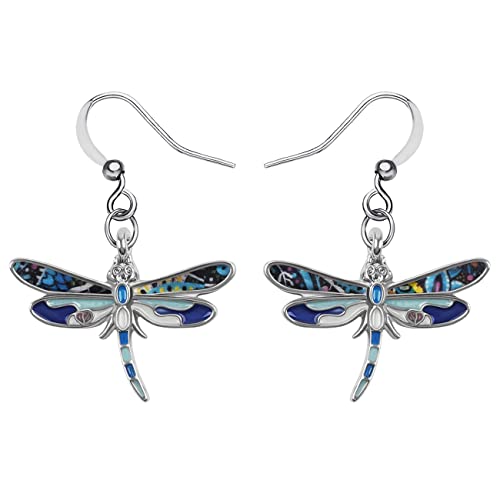 Alloy Cute Dragonfly Earrings Dangle Dragonfly Gifts for Women Fashion Summer Jewelry Enamel Charms (Navy)