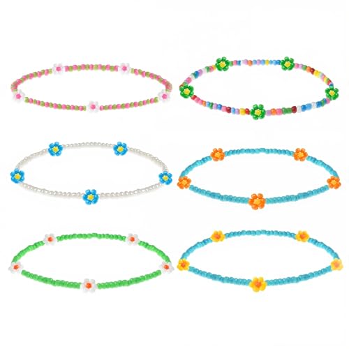 IKOPFLN 6 Pezzi Fatti a Mano Perline cavigliere bracciali,Spiaggia Boho colorato Perline cavigliere Elastico accessori...