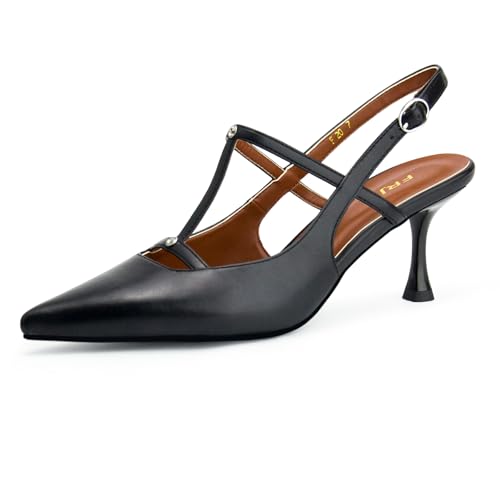 Image of Kitten Heels for Women Closed Pointed Toe Heels Patent Leather Low Heel Slingback Dress Shoes Feature Adjustable Buckle for Date Party Work Office Comfortable Sexy Pumps Shoes