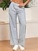 ZAFUL Womens Fashion Striped Pants Comfy High Waisted Wide Leg Pants Loose Casual Work Trousers Pockets, Blue01, XL