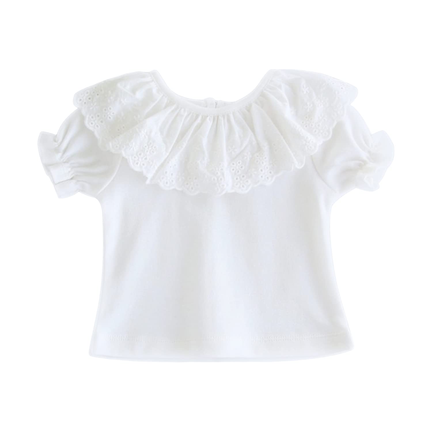 Camilife Bebé Niña Niño 100% Algodón Blanco Camisetas de Manga Larga con Volantes en Cuello Cierre de Botón Suave Lindo - Liso Blanco Talla 03/06/09/12/18/24M