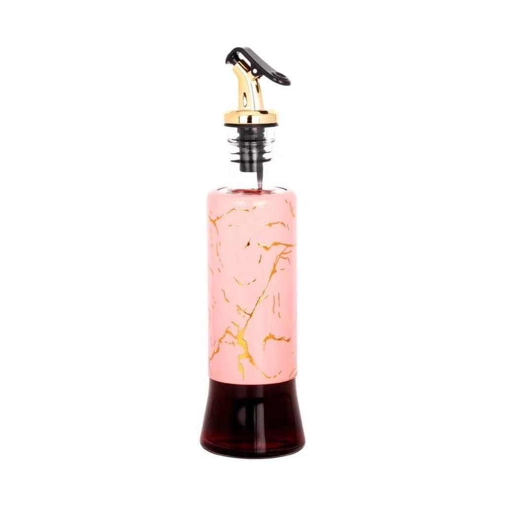 Glass Oil Dispenser Bottle 320ml for Kitchen, Leak Proof Pourer with Automatic Flip Lid, Olive Oil & Vinegar Dispenser, Container, (Pink Marble Design)