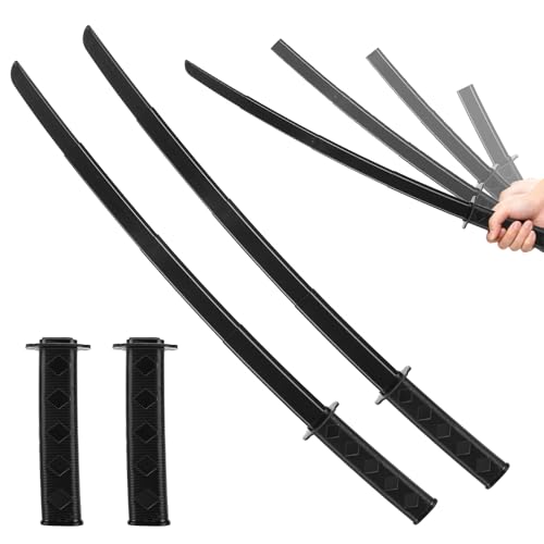 2Pcs 3D Printed Gravity Retractable Samurai Sword Model Toys Telescopic Plastic Fake Katana Sword Toy Ninja Martial Arts Weapons for Play Fighting Halloween Cosplay Samurai Costume Accessory