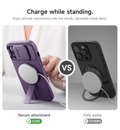 Image of SURITCH for iPhone 13 Pro Max /12 Pro Max Case with Magnetic Camera Slide Cover and Adjustable Kickstand, Compatible with MagSafe, Shockproof Bumper Case Slim Protective Cover 6.7 Inch, Dark Purple