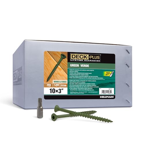 Deck Plus 3 Inch Epoxy Coated Exterior Wood and Fence Screws #10 x 3 Torx/Star Drive Included Coarse Thread, Outdoor Rust Resistant Decking Screw, Green, 25lb Box, 1500 Pieces | 48711