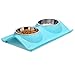 UPSKY Double Dog Cat Bowls Premium Stainless Steel Pet Bowls No-Spill Resin Station, Food Water Feeder Cats Small Dogs (Sky Blue)