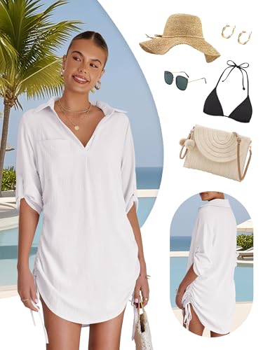 Swimsuit Coverup for Women Bathing Suit Cover Up Summer Swimwear Drawstring Beach Bikini Dress Shirt4