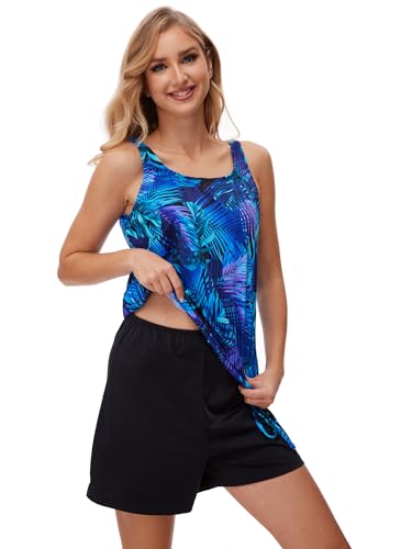 BIMEI Women's Mastectomy Swimsuit Tankini Top Blouson Tummy Hiding Side Tie Bathing Suits Cover-up Shorts with Panty,2383