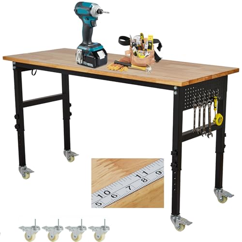 Workbench, 70 in x 21 in Adjustable Workbench with Power Outlet, Scale, Pegboard and 6 Hooks, 2200 LBS Load Capacity, 8 Adjustable Height Worktable fo