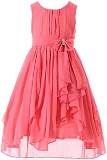 Bow Dream Flower Girl Dress Bridesmaid Ruffled Chiffon Coral 12