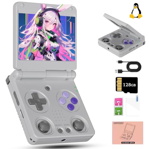 RG 34XXSP - Consola de juegos portátil de 128 GB integrada con más de 8000 juegos, 3.4 IPS Clamshell Linux, consola de juegos retro de arcade, regalo de videojuegos portátil para adultos