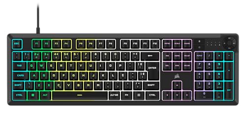 Teclado gamer CORSAIR CORE K55 RGB - RGB de dez zonas - Quatro teclas de mídia dedicadas - Switches responsivos e silenciosos - Resistente a respingos de 300ml - CORSAIR iCUE - Layout ABNT2