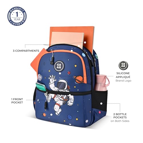 Image of Gear Floating Astronaut 4 Compartment Backpack 15 inch /20L Small Water Resistant School Bag /Casual 4 Compartment Backpack /Daypack /Kids Bag for Boys /Girls (Navy-Orange)