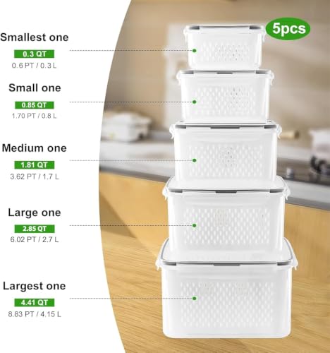 5-Pack Freshmage Large Fruit storage Containers w/ Removable Colander - image 2