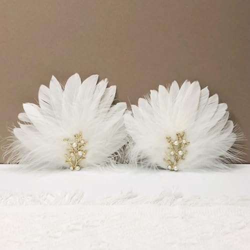 Pinzas para el cabello con plumas blancas y diseño perla miniatura 3