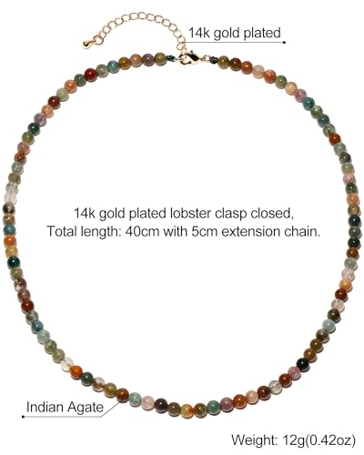 Simple Choker Necklace for Women Real Stone and Crystals Necklaces 4mm Beaded Choker Jewelry Meditation Gift for Women (16"+2")3