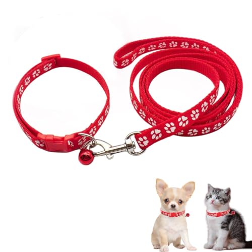 Red Small Puppy Collar Girl Leash Set, Nylon Paw Print Cat Collar and Leash Adjustable Buckle for Xs XSmall Small Puppy Dogs Girl Kitten Yorkie Chihuahua X-Small Red Size: Neck 7-12"