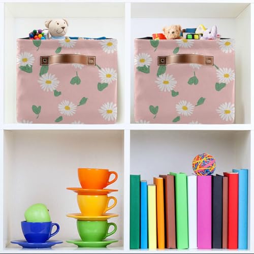 Image of Aslsiy Storage Basket Daisy Spring Daisy Flower Nursery Bins Baby Toys Box Canvas Clothes Shelf Basket Laundry Hamper Gift Basket for Home Closet 2 Pcs