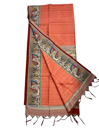 Image of Sanavi's Saree Kuthir Pure Handloom Tussar Ghicha Madhubani Printed Silk Saree with Blouse Piece inside