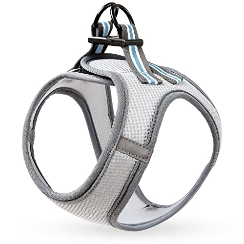 HEELE Pettorina per Cani di Piccola Taglia, Imbracatura per Cuccioli in Rete Morbida Leggera e Traspirante Riflettente Anti-fuga per Camminare Attività all'aperto, Grigio, XS