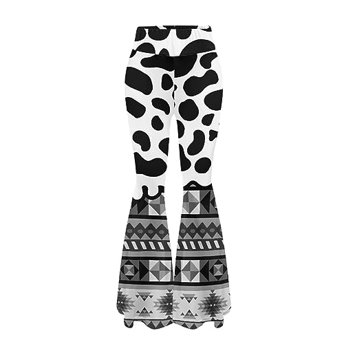 Flashideas Boho Cow Print Yoga Pants for Women High Waisted Bootcut Yoga Leggings Stretchy Casual Workout Pants Flared Yoga Pants Suitable for Running Yoga Fitness Pilates Outdoor Etc