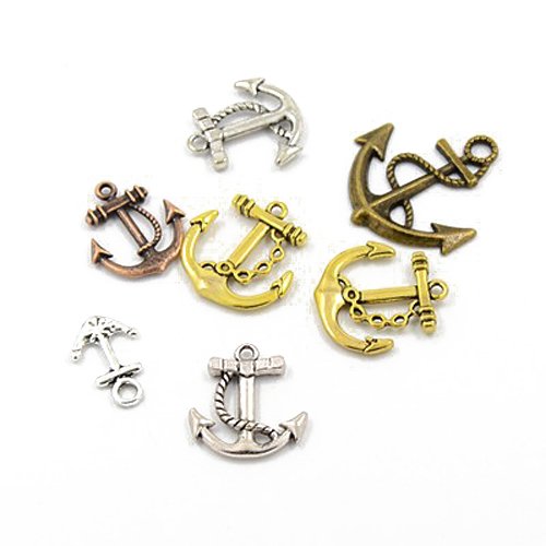 Multicolour Metal Alloy Mixed Anchor Charms 5-40mm Pack Of 30g for Jewellery Making and More