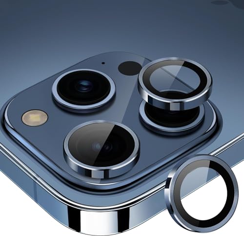 Image of Skinomi Camera Lens Protector Compatible with iPhone 15 pro /iPhone 15 Pro Max [Anti-Scratch] Premium Tempered Glass Film Aluminum Alloy Lens Ring Cover, Blue Titanium