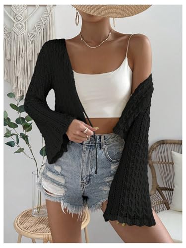 Floerns Women's Scallop Trim Trumpet Long Sleeve Tie Front Cardigan Crop Top2