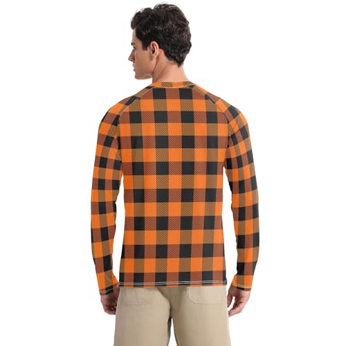 Orange Black Plaid Long Sleeves UPF 50+ Lightweight Elasticity Sun Shirt for Men Long Sleeve Water Fishing2